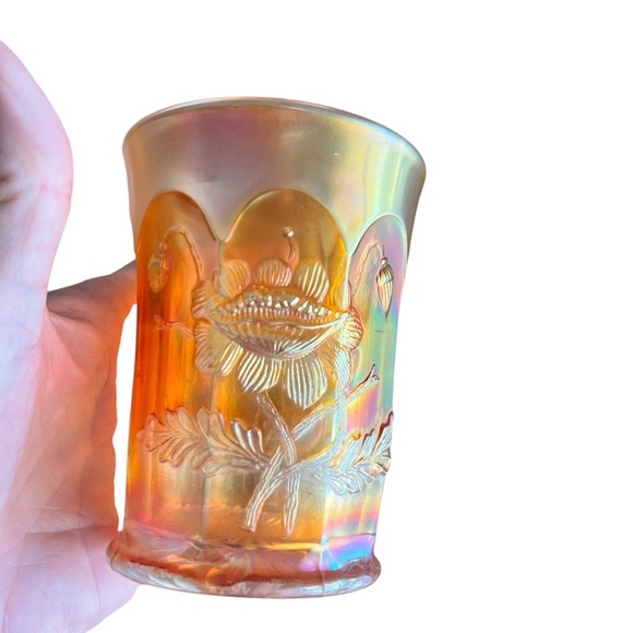 Vintage Northwood Marigold Carnival Glass Oriental Poppy Tumblers Set Of Six 6 - Picture 4 of 12